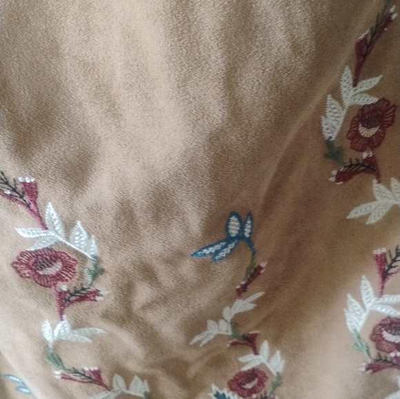 LoveRiche Brown Suede Like Embroidered Dress Holiday Feminine Mini Dress SZ M - Picture 4 of 6